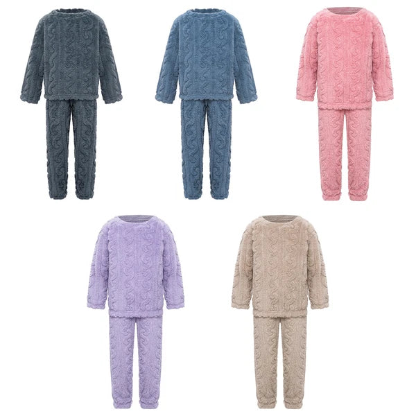 Kids Girls Set Nightwear Outfits Boys Pajamas Warm Winter Homewear Round Neck