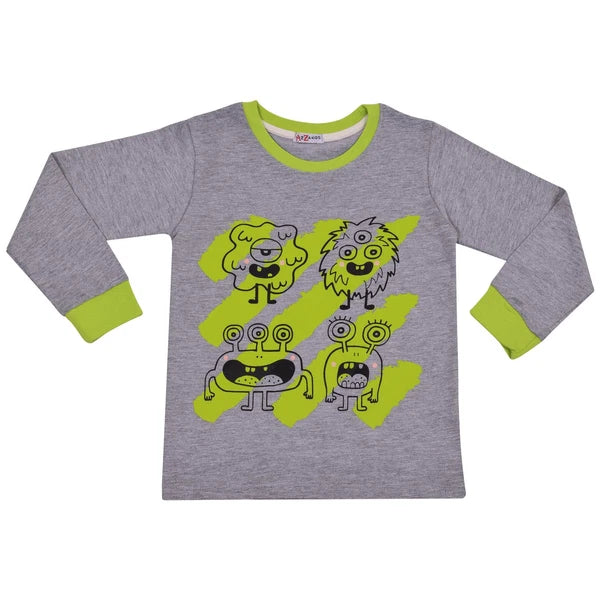 Kids Girls Boy Monster Pyjamas Children Grey 2 Piece Cotton Set