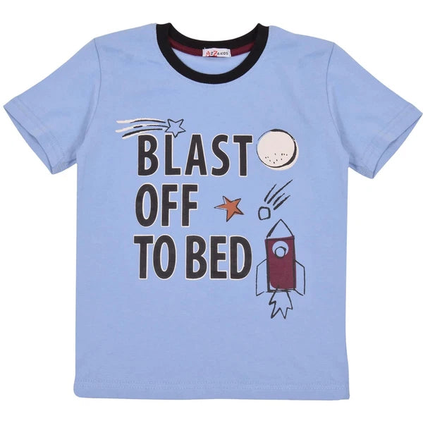 Boys Rocket Spaceship Blast Off Blue Pyjamas PJs 2 Piece Sleepwear Set Yr 5-13