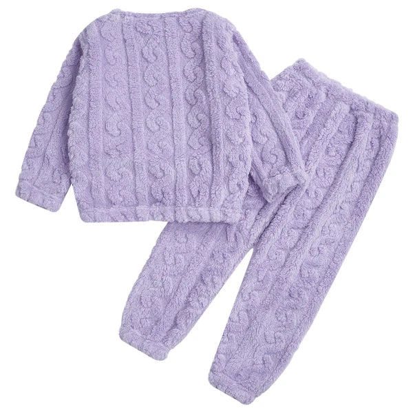 Kids Girls Set Nightwear Outfits Boys Pajamas Warm Winter Homewear Round Neck