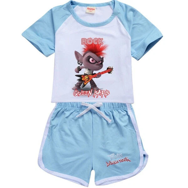 Hot Trolls Rock Queen Barb Shorts T-shirt Outfits Kids PJ'S Loungewear Tracksuit