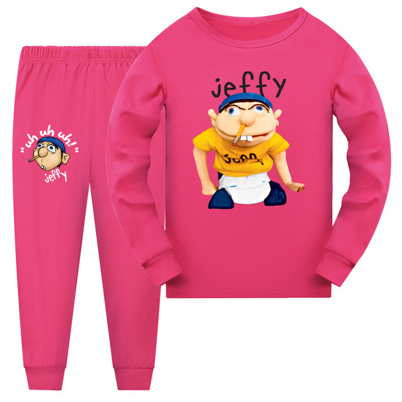 T-Shirt + Trousers Pj Sleepwear Nightwear Outfits New Boys Girls Jeffy Long Sleeve-