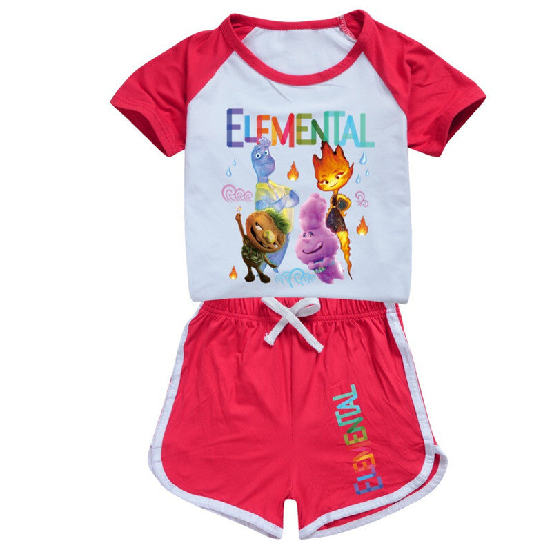 Shorts T-Shirt Set Kids PJ'S Loungewear Tracksuit New Elemental Girls-