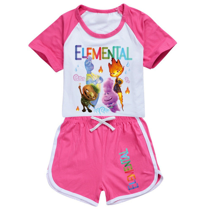Shorts T-Shirt Set Kids PJ'S Loungewear Tracksuit New Elemental Girls-
