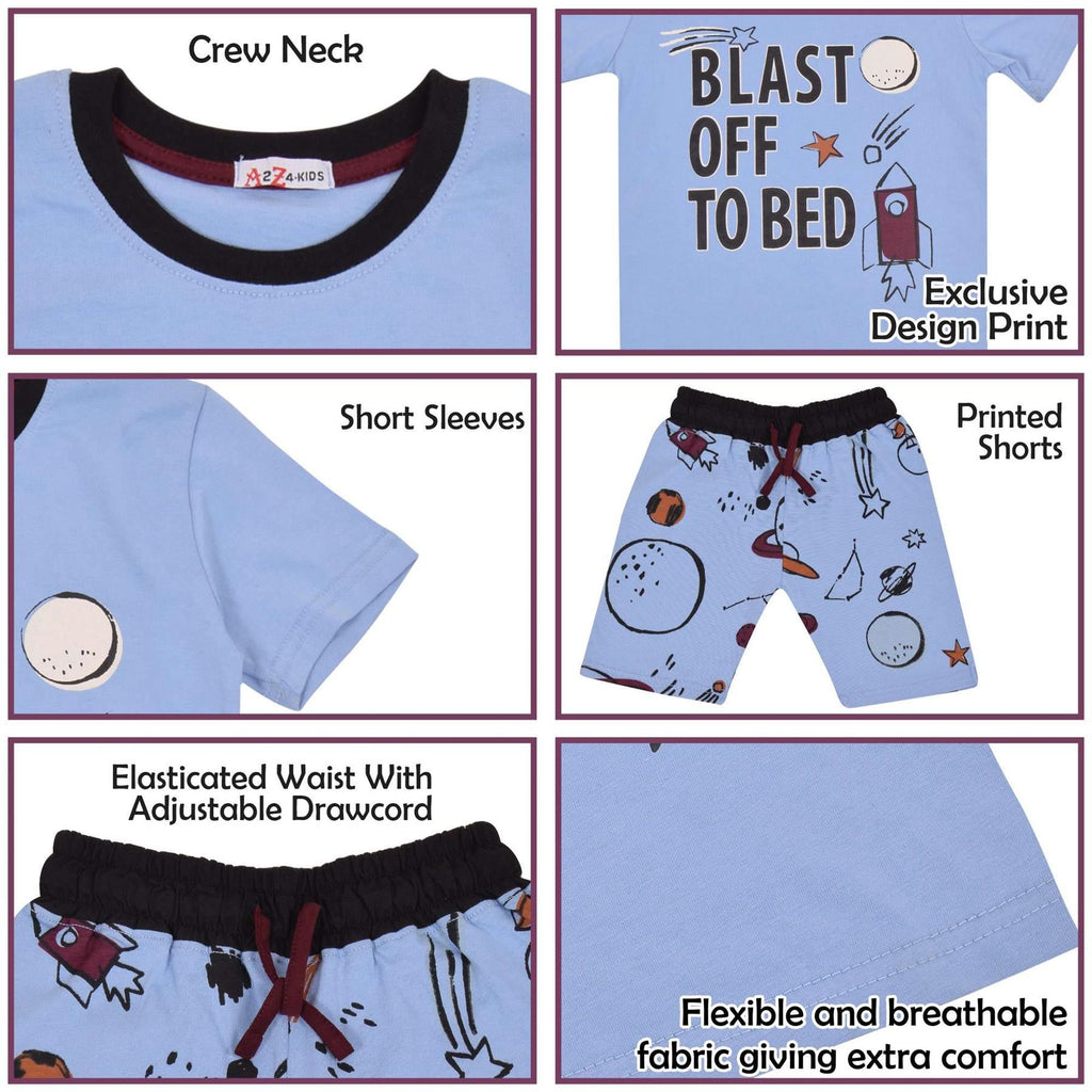 Kids Boys Rocket Spaceship Blast Off Blue Pyjamas PJs 2 Piece Sleepwear Set