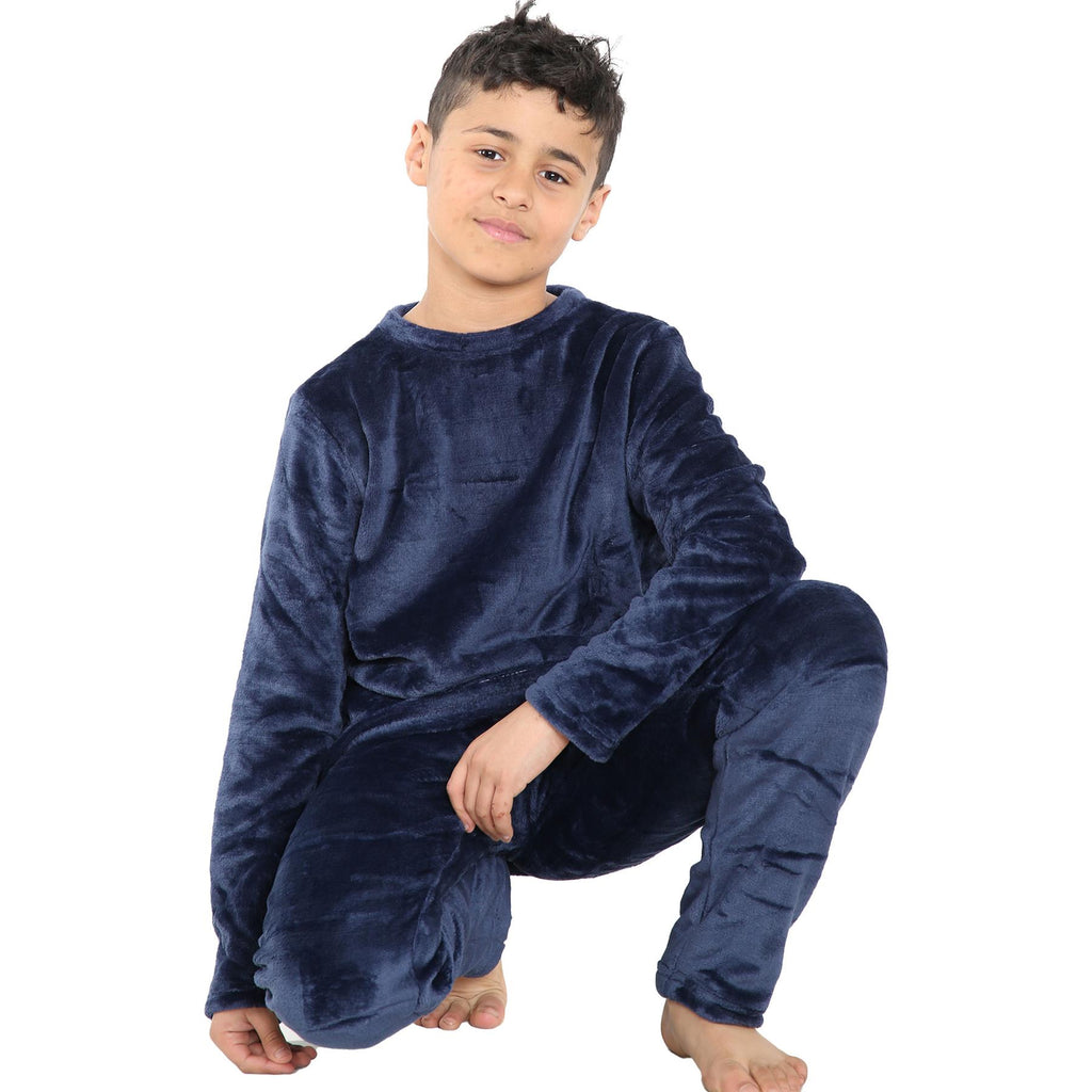 Kids Childrens Warm Fleece Pyjamas For Boys & Girls Sleepover 2 Piece Gift Set