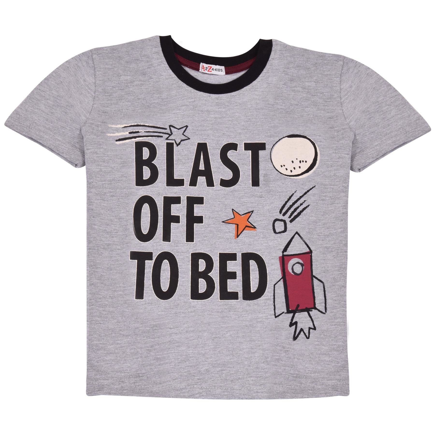 Kids Boys Rocket Spaceship Blast Off Grey Pyjamas PJs 2 Piece Sleepwear Set 2-13