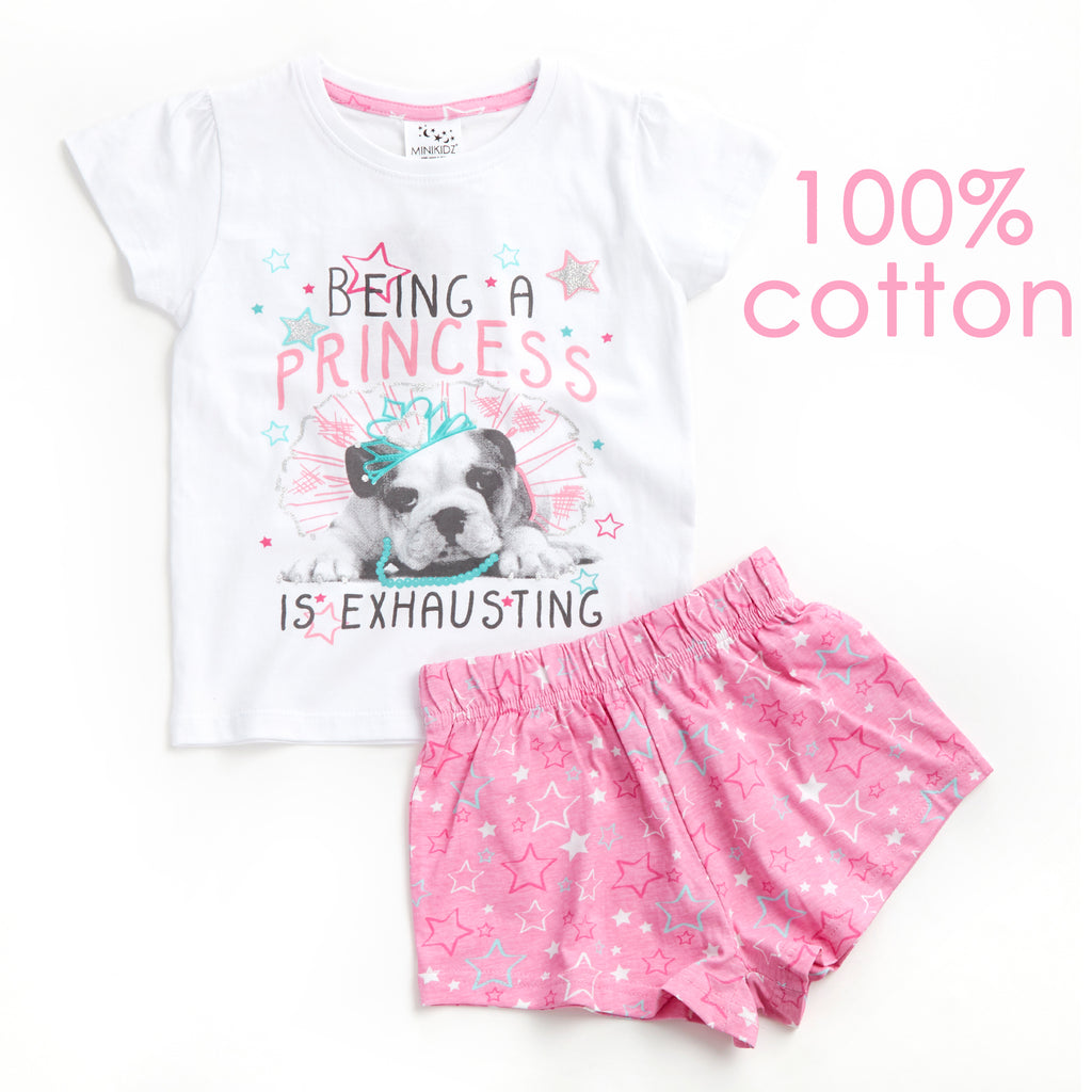 Girls Short Pyjamas Kids Jersey Summer Short Sleeved Pyjama Set Nightwear PJs UK