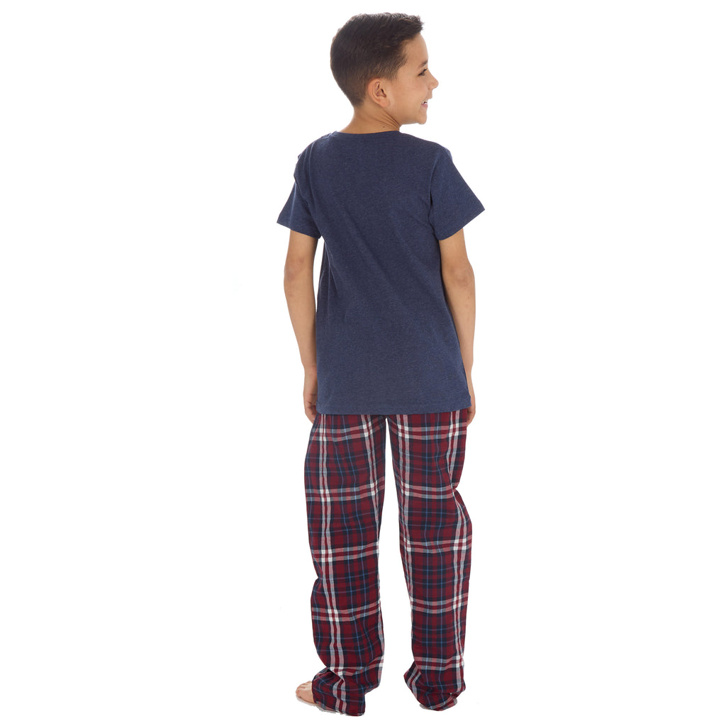 Boys Pyjama Set Short Sleeved T-shirt Woven Long Bottoms PJs 9 10 11 12 13 Years