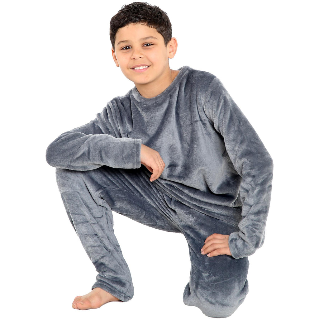 Kids Childrens Warm Fleece Pyjamas For Boys & Girls Sleepover 2 Piece Gift Set