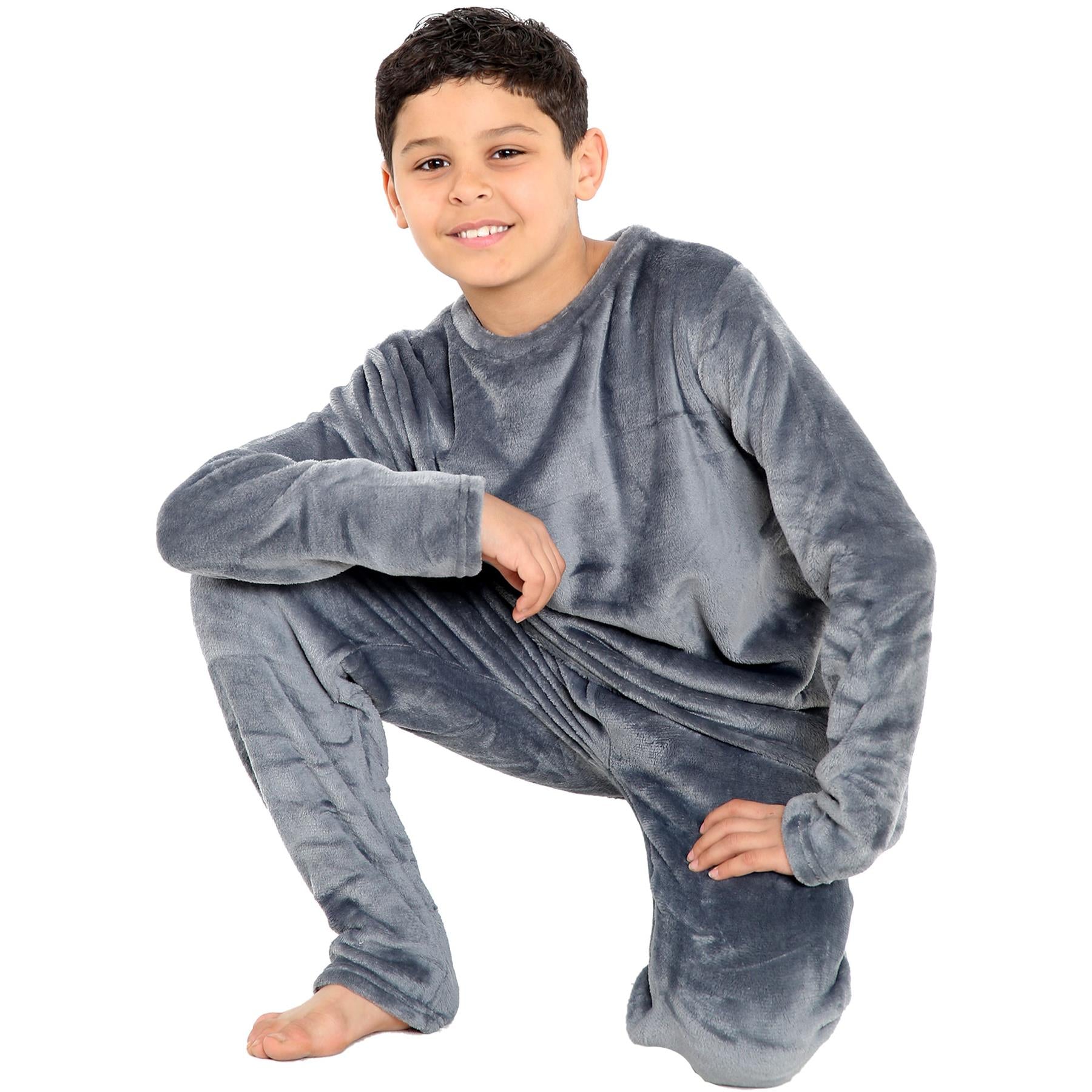 Kids Childrens Warm Fleece Pyjamas For Boys & Girls Sleepover 2 Piece Gift Set
