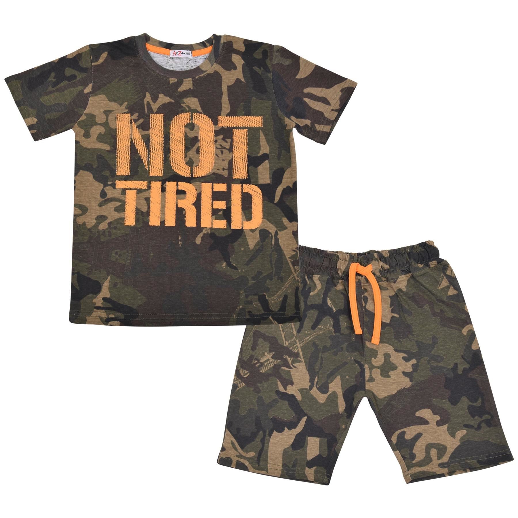 Kids Unisex Girls Boys Camo Green Print Pyjamas Children PJs Shorts Set Age 5-13