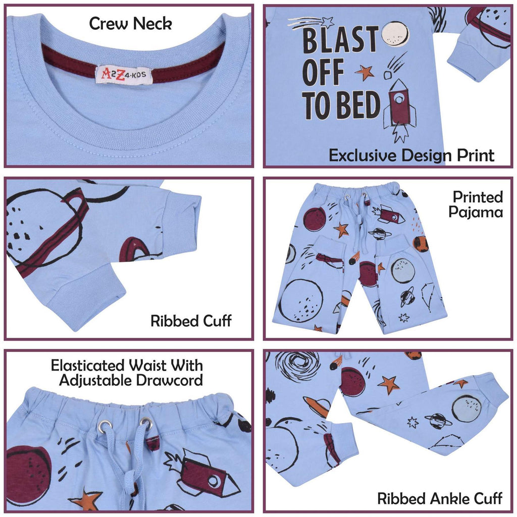 Kids Boys Rocket Spaceship Blast Off Pyjamas Children PJs 2 Piece Sleepwear Set