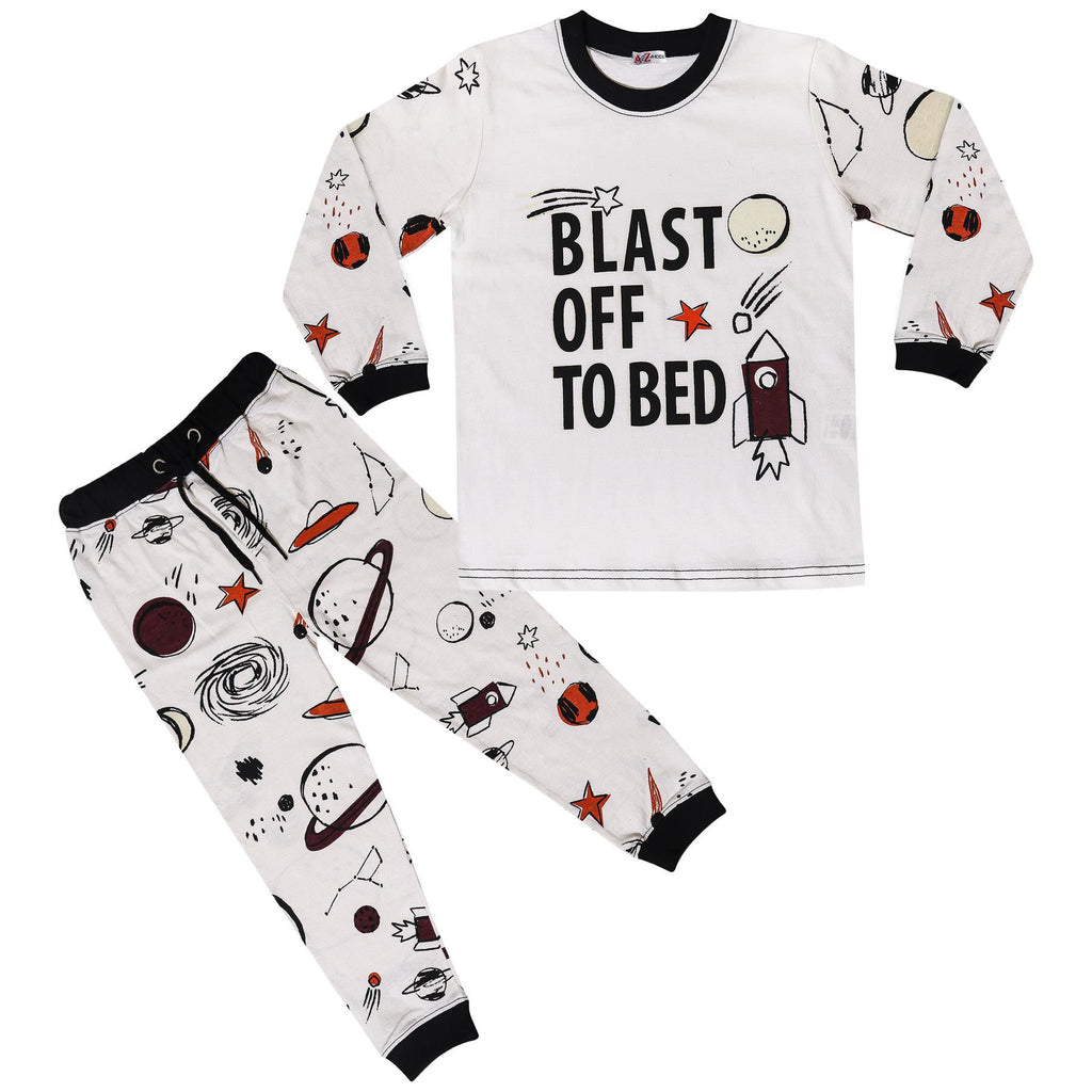 Kids Boys Rocket Spaceship Blast Off Pyjamas Children PJs 2 Piece Sleepwear Set