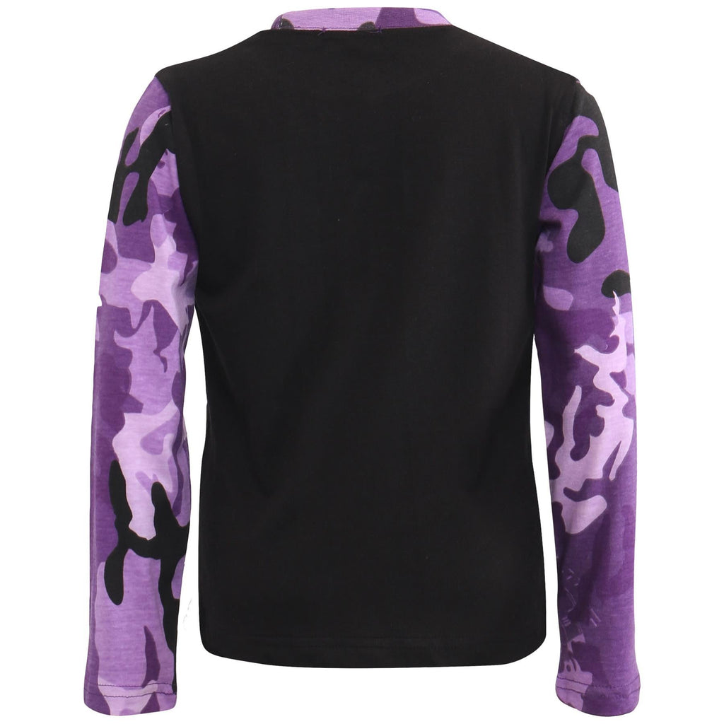 Kids Girls Plain Stylish Contrast Camo Purple Color Pyjamas Set Age 2-13 Years