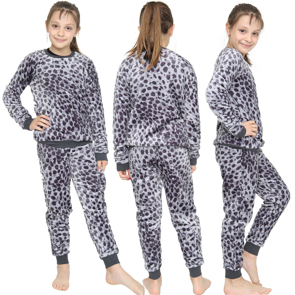 Kids Girls Boys Pyjamas Leopard PJs Soft Fleece 2 Piece Flannel Set Lounge Suit