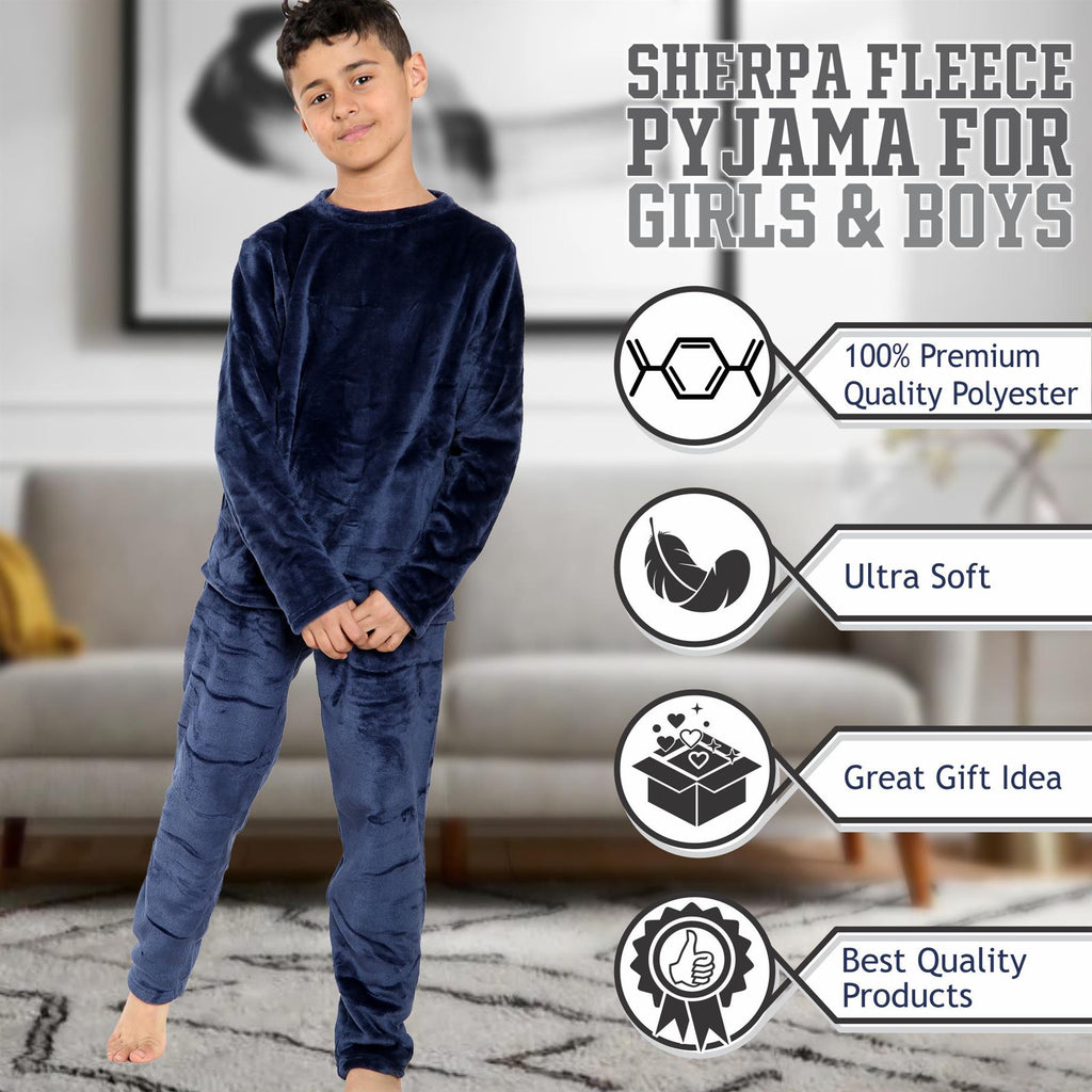 Kids Childrens Warm Fleece Pyjamas For Boys & Girls Sleepover 2 Piece Gift Set