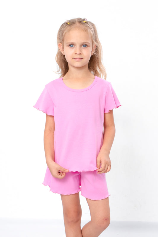 Girls’ Pajama Set – Soft Ribbed Cotton & Classic Tee with Shorts, Summer,  No...