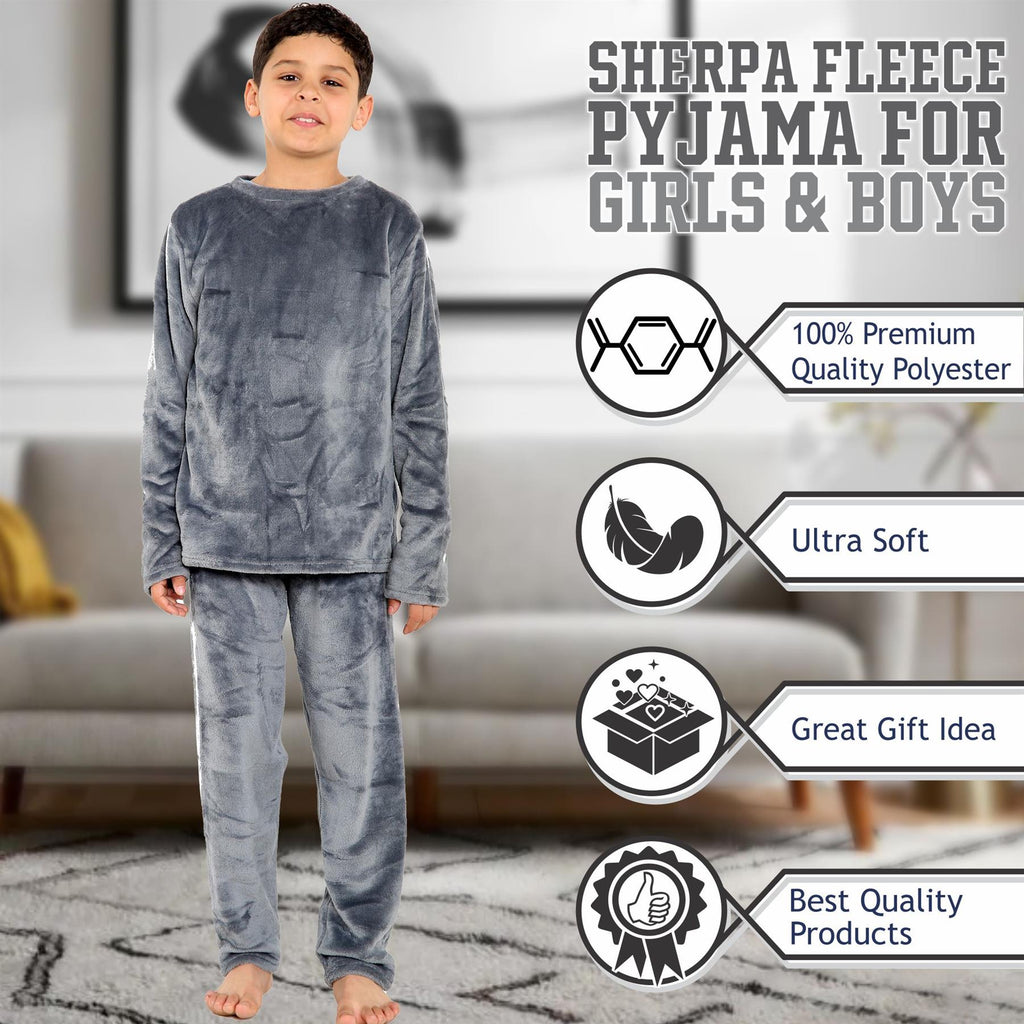 Kids Childrens Warm Fleece Pyjamas For Boys & Girls Sleepover 2 Piece Gift Set