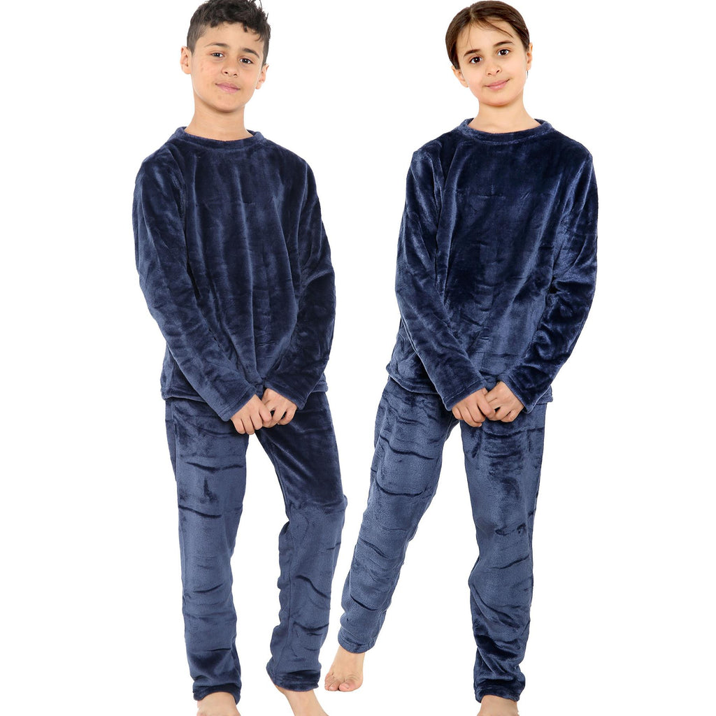 Kids Childrens Warm Fleece Pyjamas For Boys & Girls Sleepover 2 Piece Gift Set