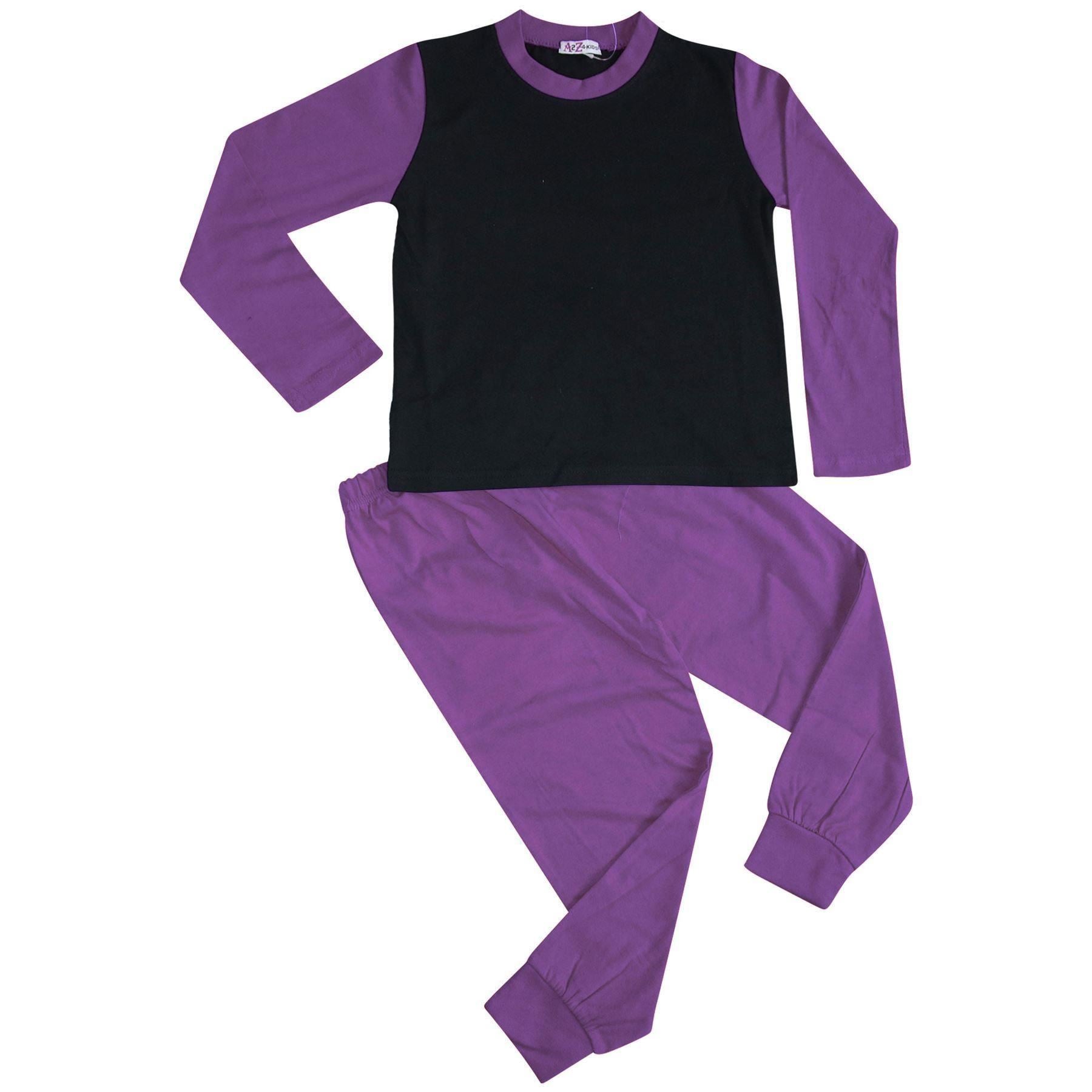 Kids Girls Boys Pjs Contrast Color Plain Stylish Pyjamas Set New Age 2-13 Years