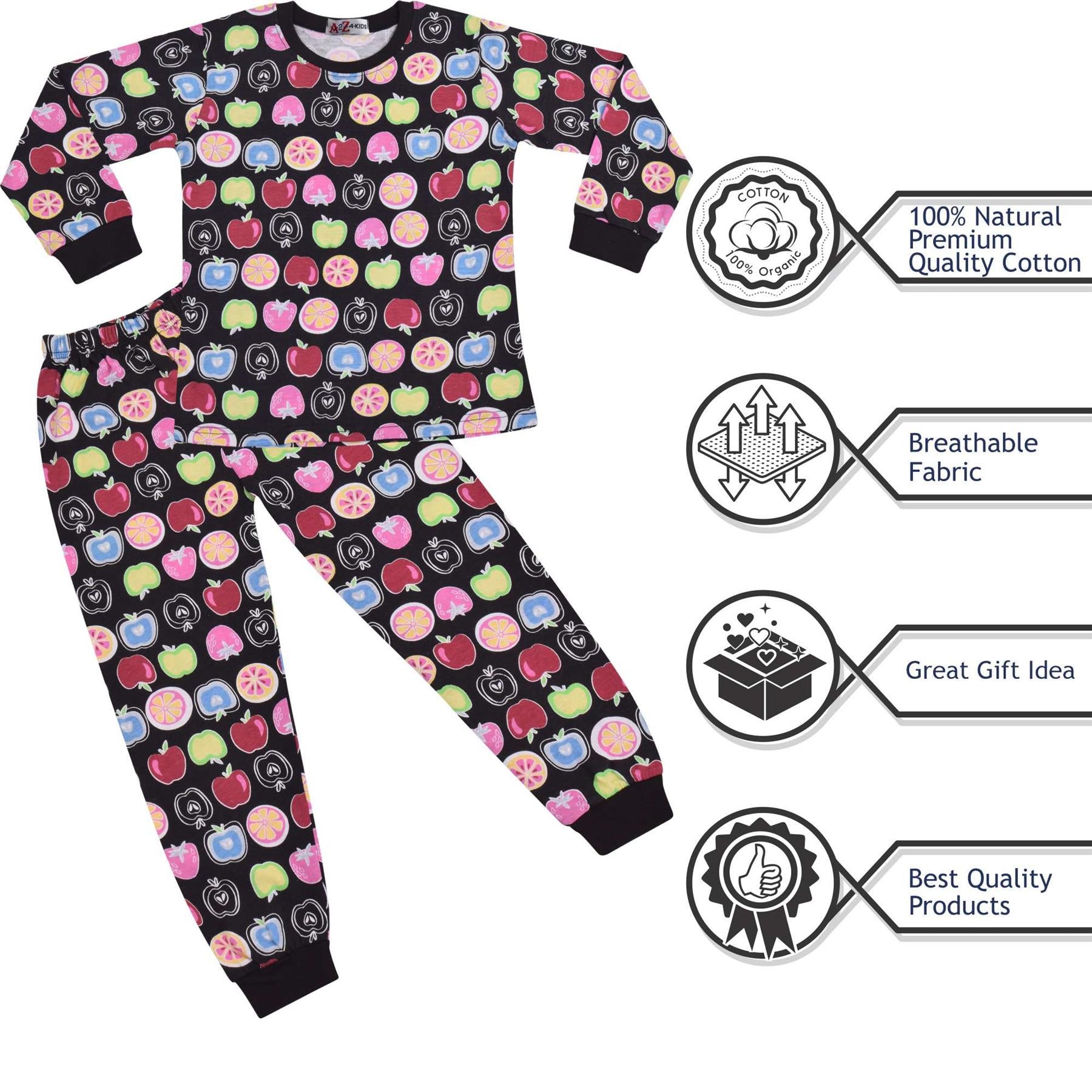 Kids Girls Boys Fruit Print Pyjamas Children PJs 2 Piece Cotton Set Nightwear