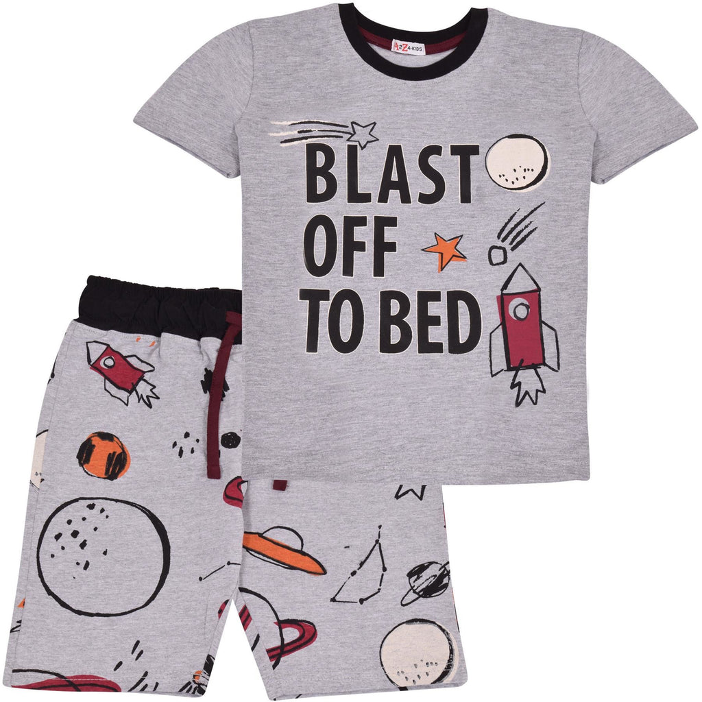 Kids Boys Rocket Spaceship Blast Off Grey Pyjamas PJs 2 Piece Sleepwear Set 2-13