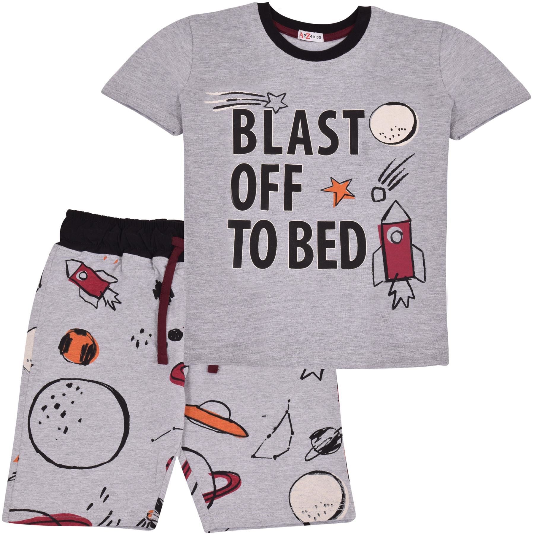 Kids Boys Rocket Spaceship Blast Off Grey Pyjamas PJs 2 Piece Sleepwear Set 2-13