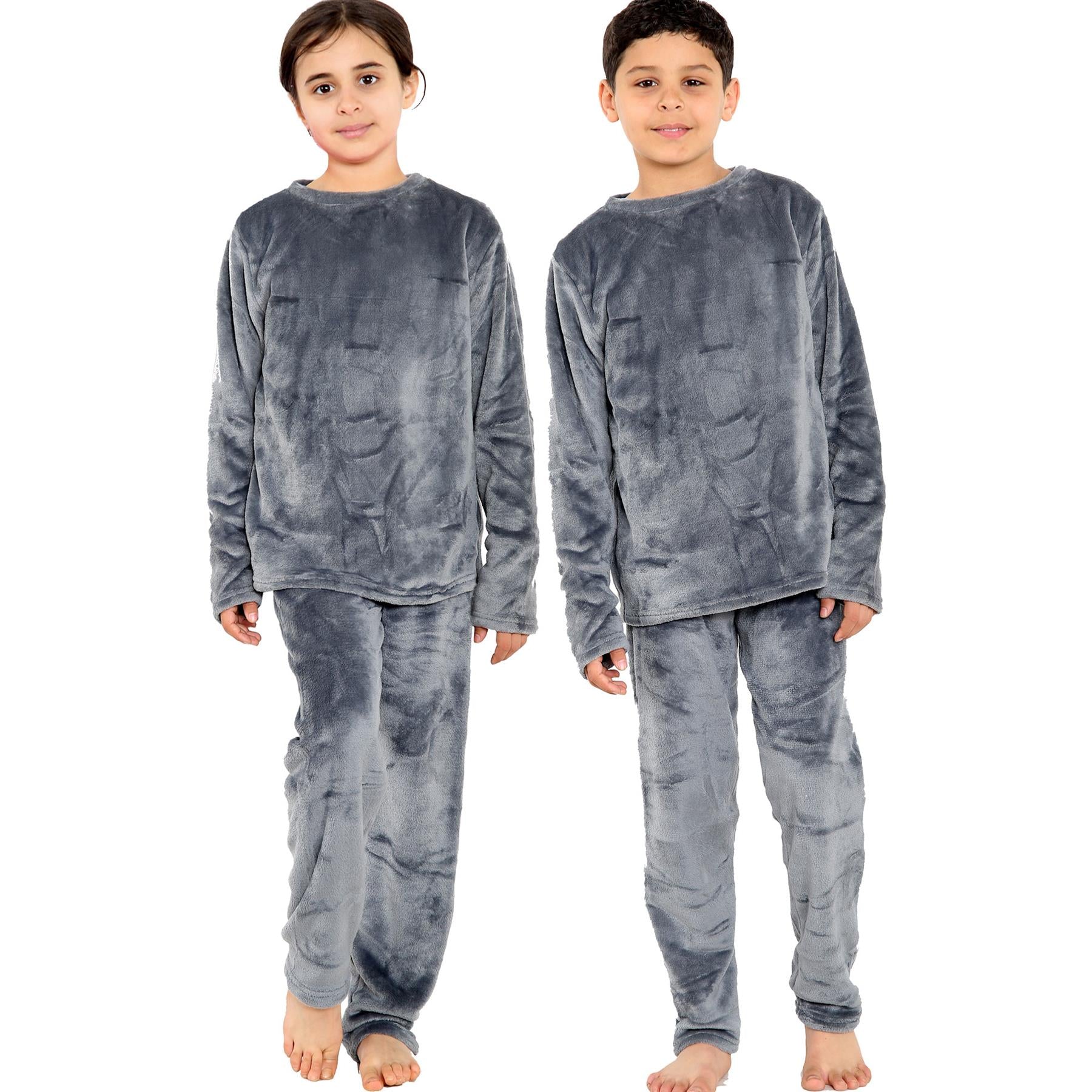 Kids Childrens Warm Fleece Pyjamas For Boys & Girls Sleepover 2 Piece Gift Set