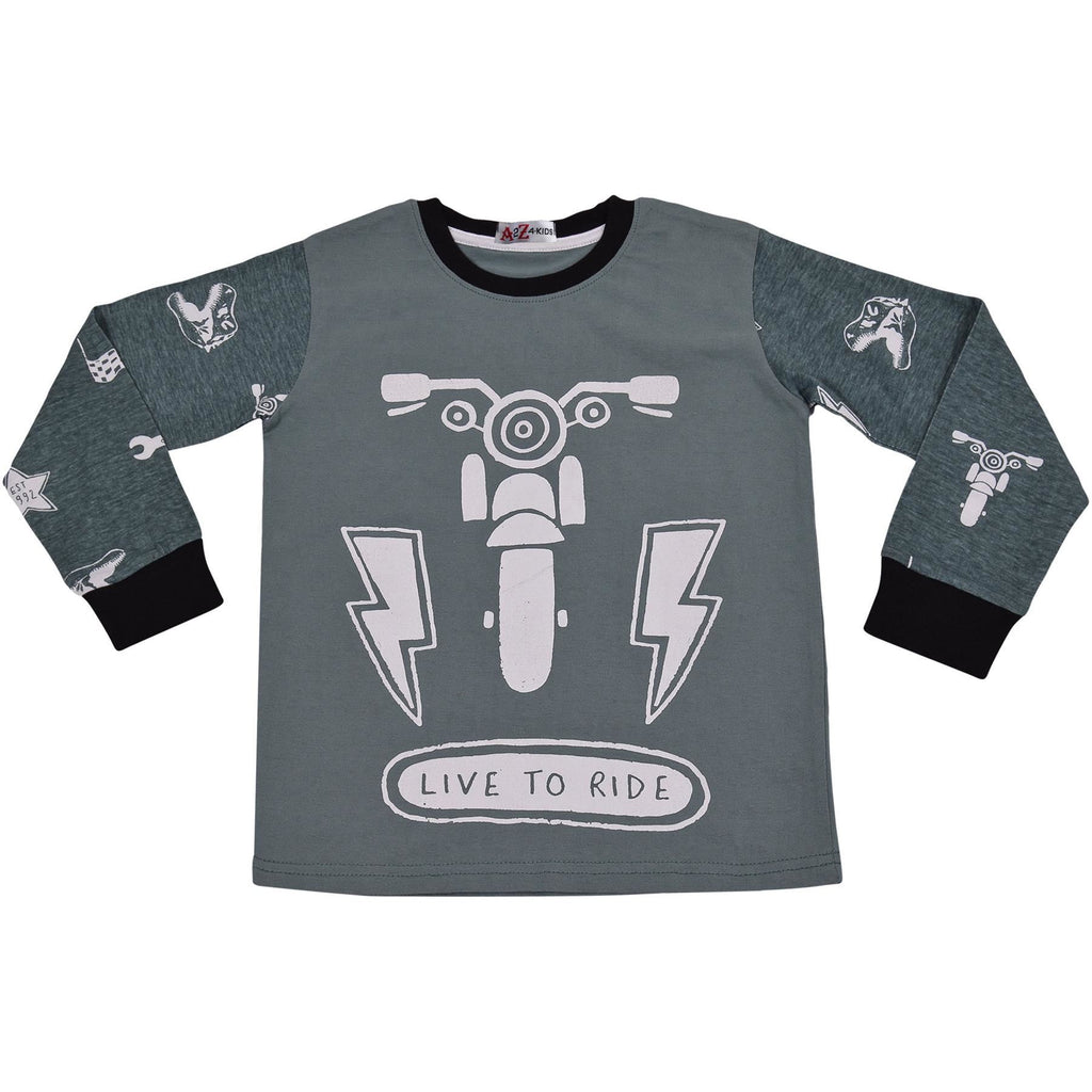 Kids Girls Boys Live to Ride Childrens Pyjamas 2 Piece Cotton PJs Set Nightwear