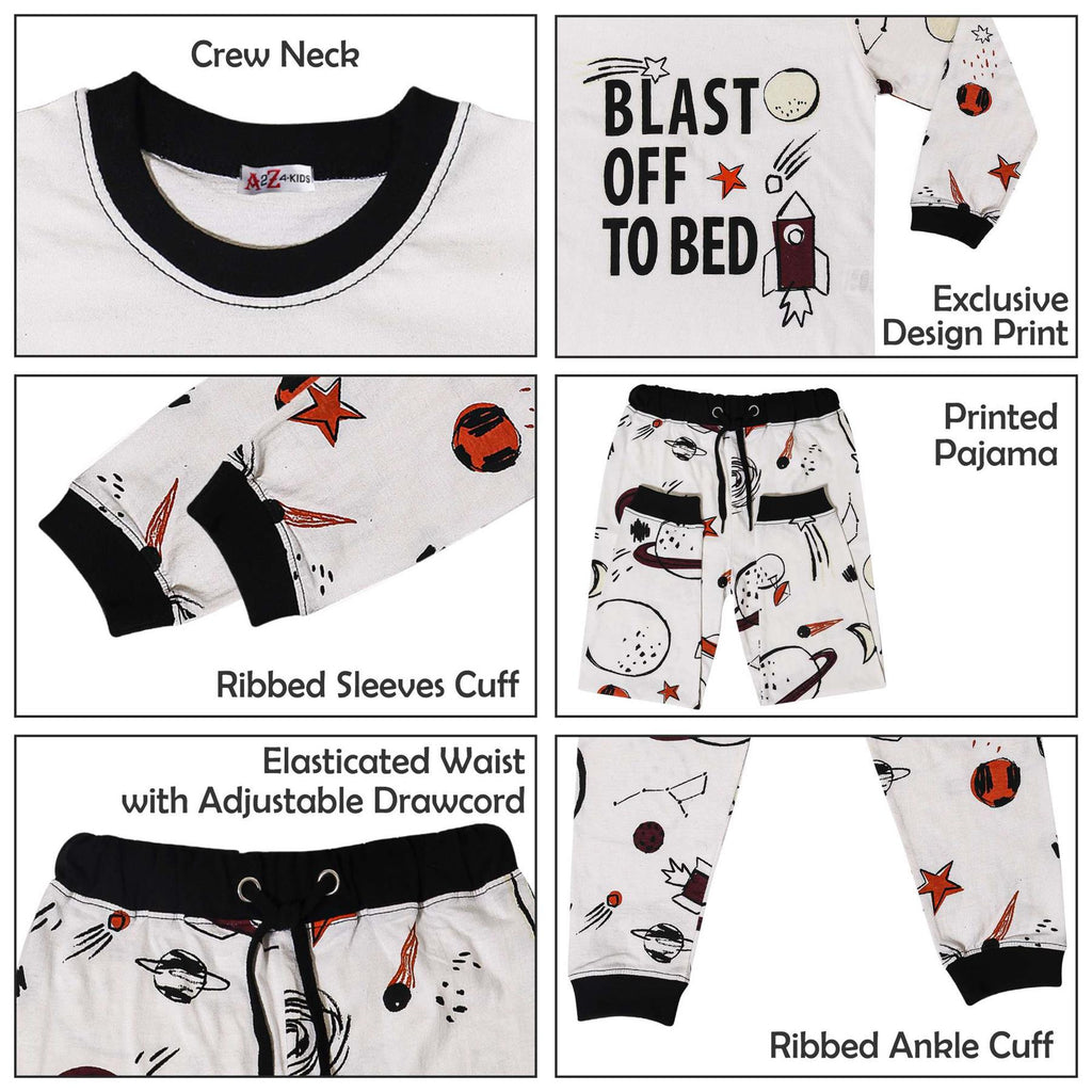 Kids Boys Rocket Spaceship Blast Off Pyjamas Children PJs 2 Piece Sleepwear Set