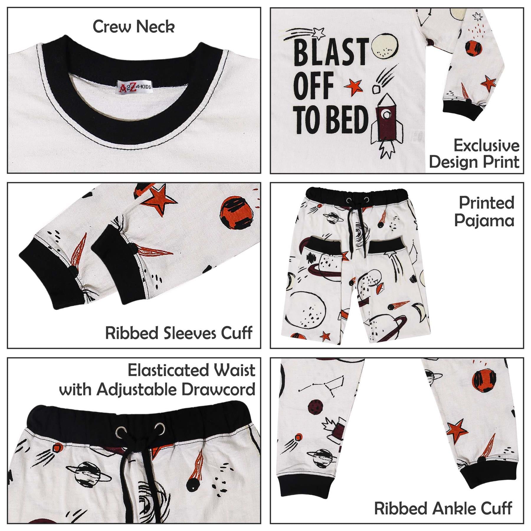 Kids Boys Rocket Spaceship Blast Off Pyjamas Children PJs 2 Piece Sleepwear Set