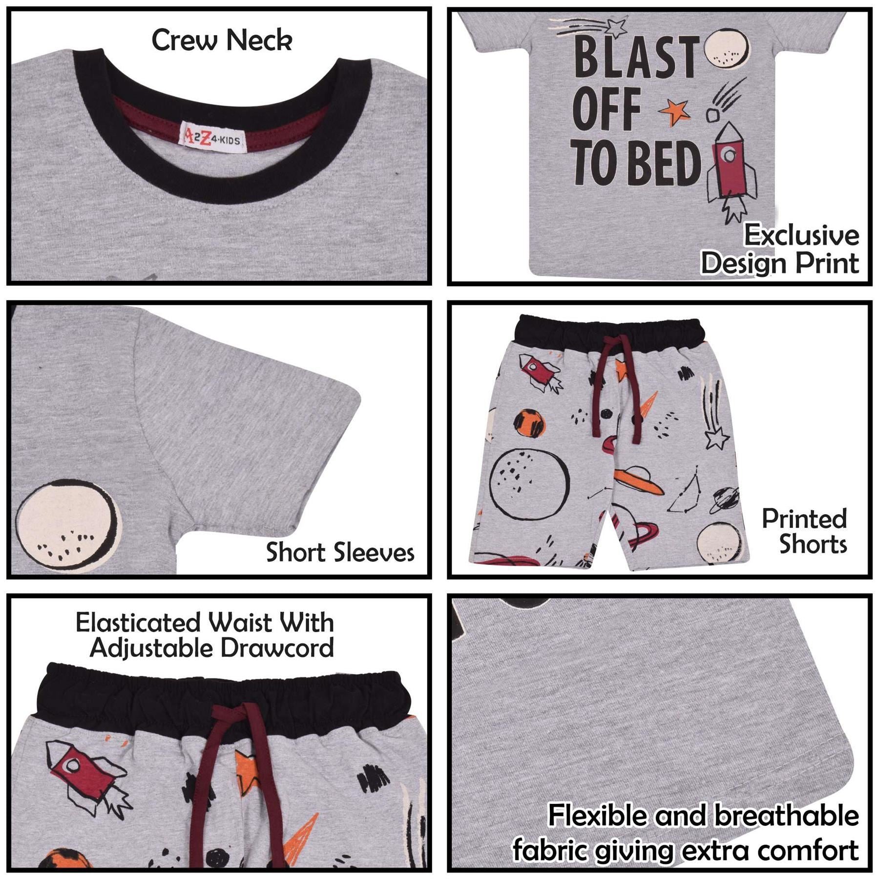 Kids Boys Rocket Spaceship Blast Off Grey Pyjamas PJs 2 Piece Sleepwear Set 2-13
