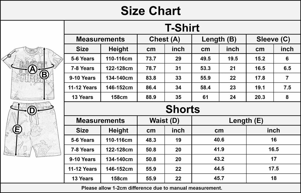 Kids Unisex Girls Boys Camo Green Print Pyjamas Children PJs Shorts Set Age 5-13