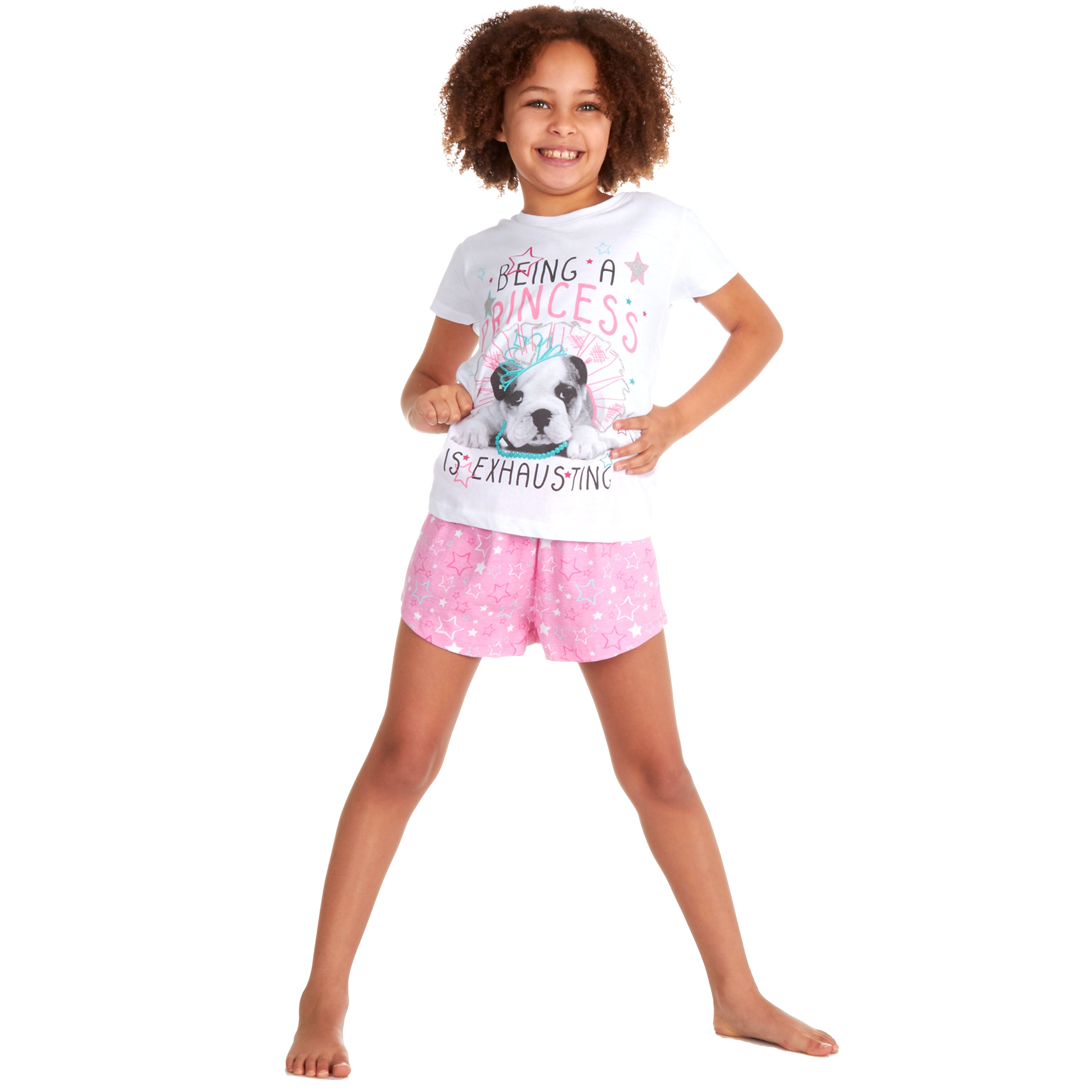 Girls Short Pyjamas Kids Jersey Summer Short Sleeved Pyjama Set Nightwear PJs UK