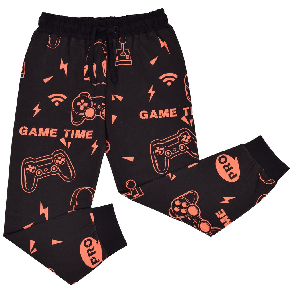 Kids Girls Boys Pyjamas Game Time Contrast Top Bottom 2 Piece PJS Sleepwear Set