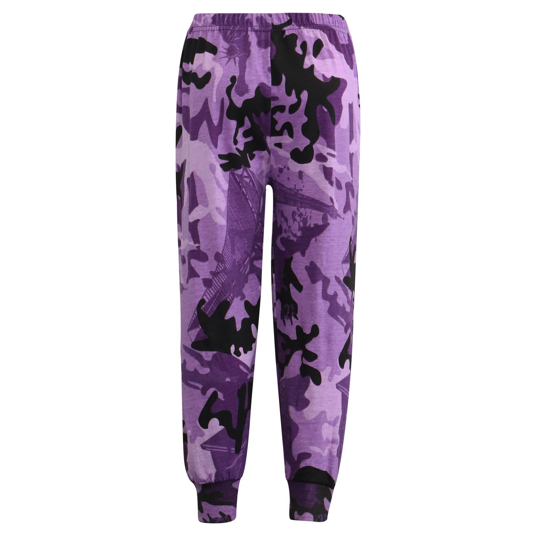 Kids Girls Plain Stylish Contrast Camo Purple Color Pyjamas Set Age 2-13 Years