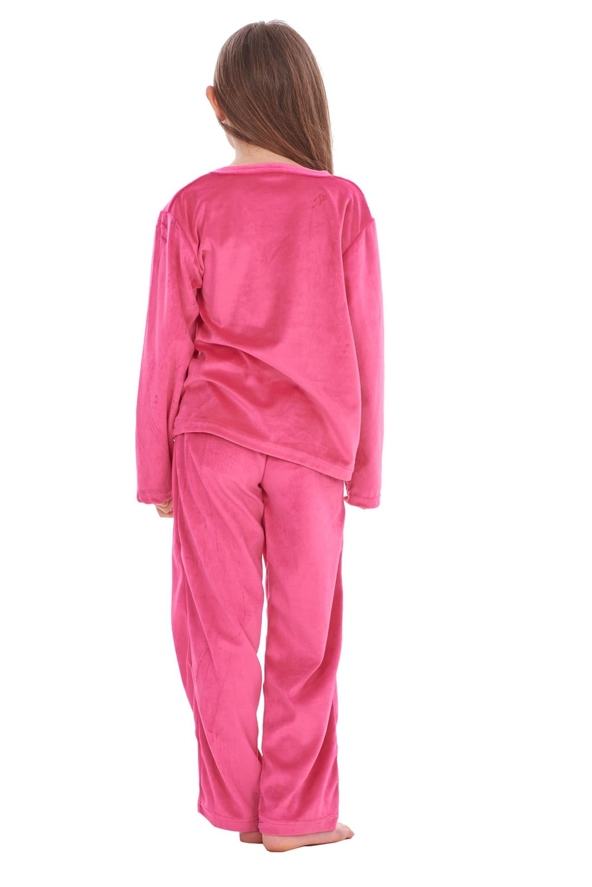 Girls Winter Pyjama Set Velvet Pineapple Motif Long Sleeve Warm Cosy PJ's