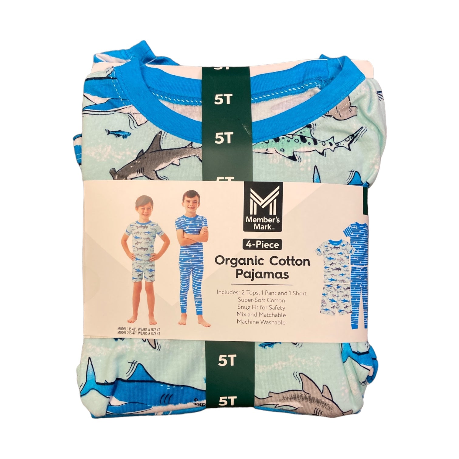 Member's Mark Boys 4 Piece Super Soft Organic Cotton Pajama Set