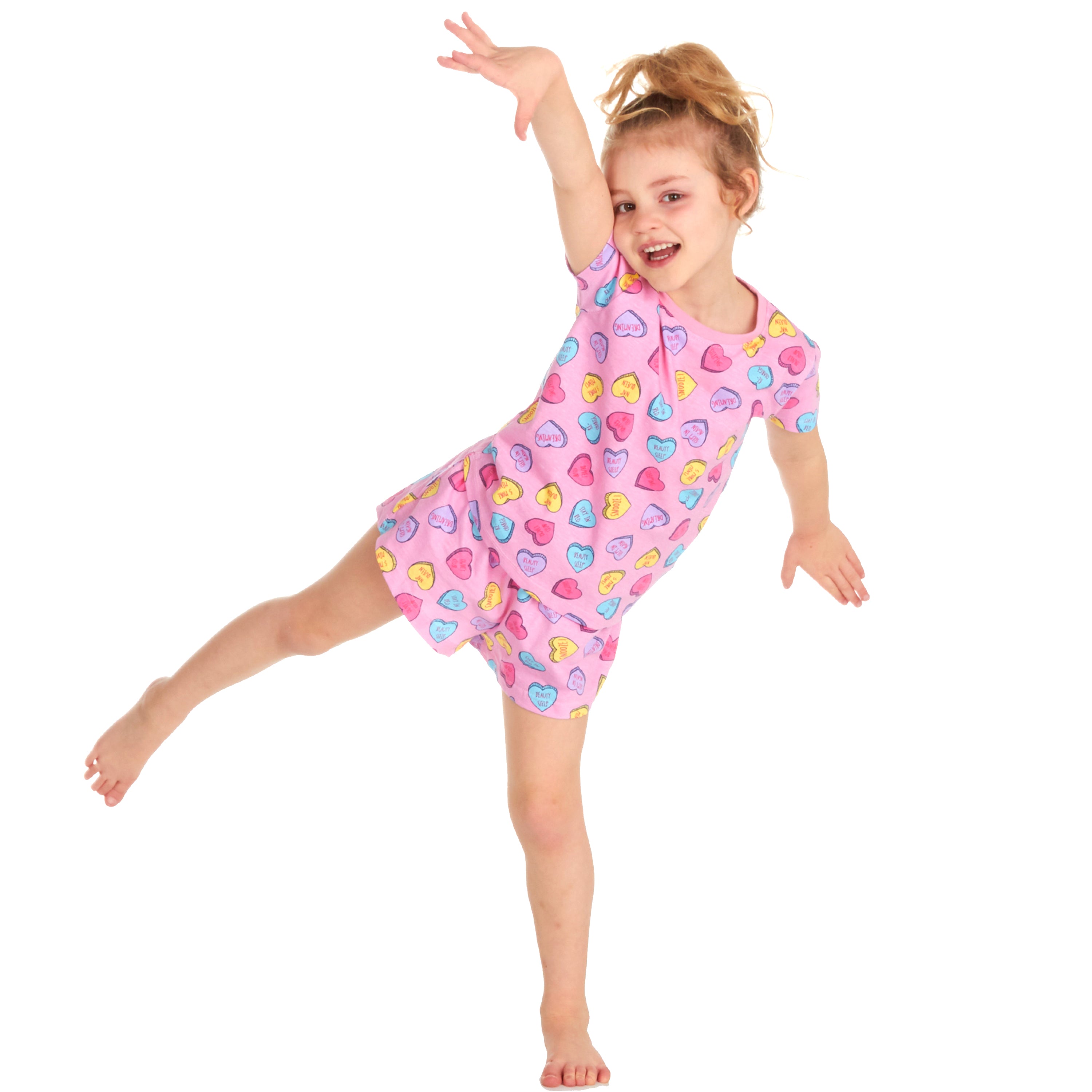 Girls Short Pyjamas Kids Jersey Summer Short Sleeved Pyjama Set Nightwear PJs UK
