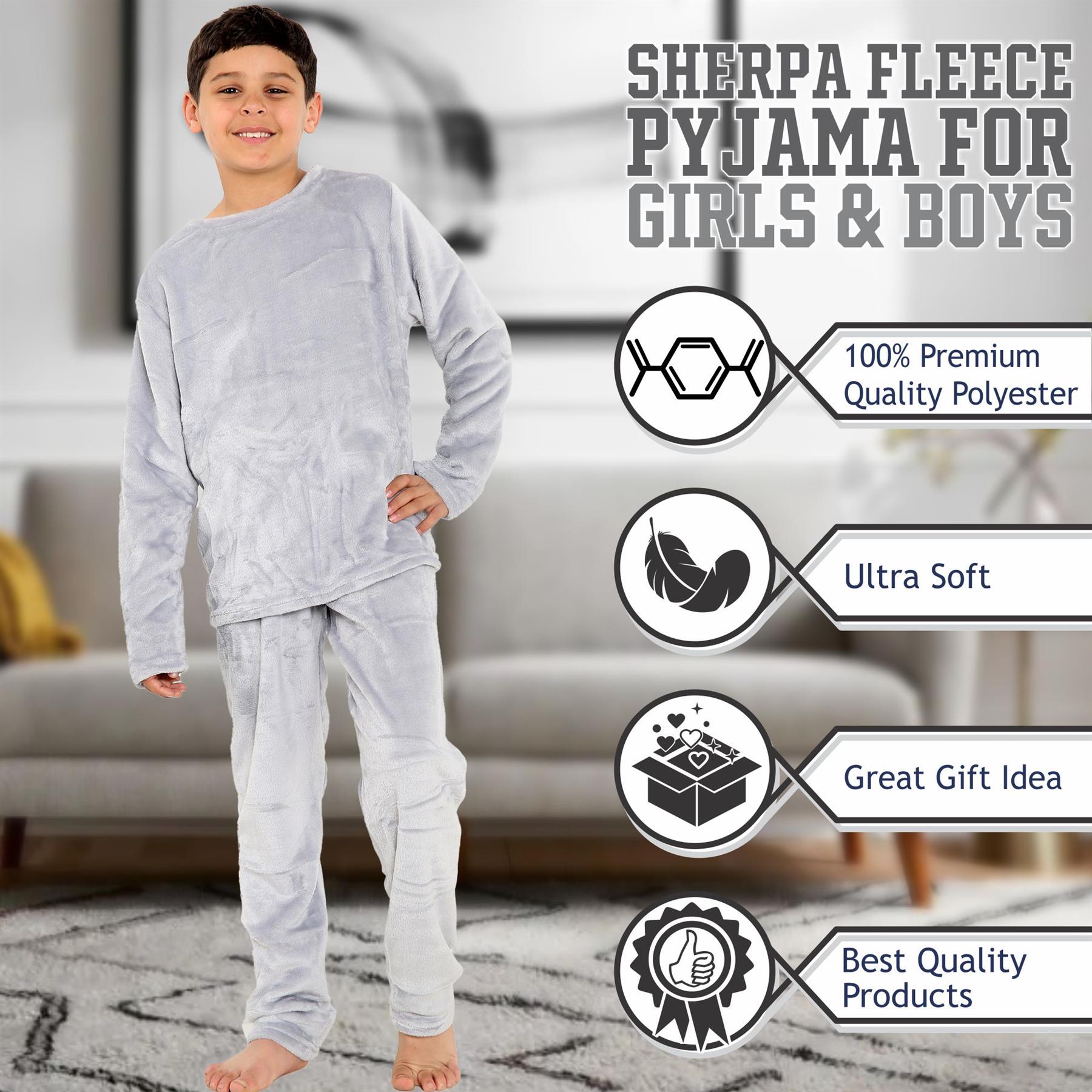 Kids Childrens Warm Fleece Pyjamas For Boys & Girls Sleepover 2 Piece Gift Set