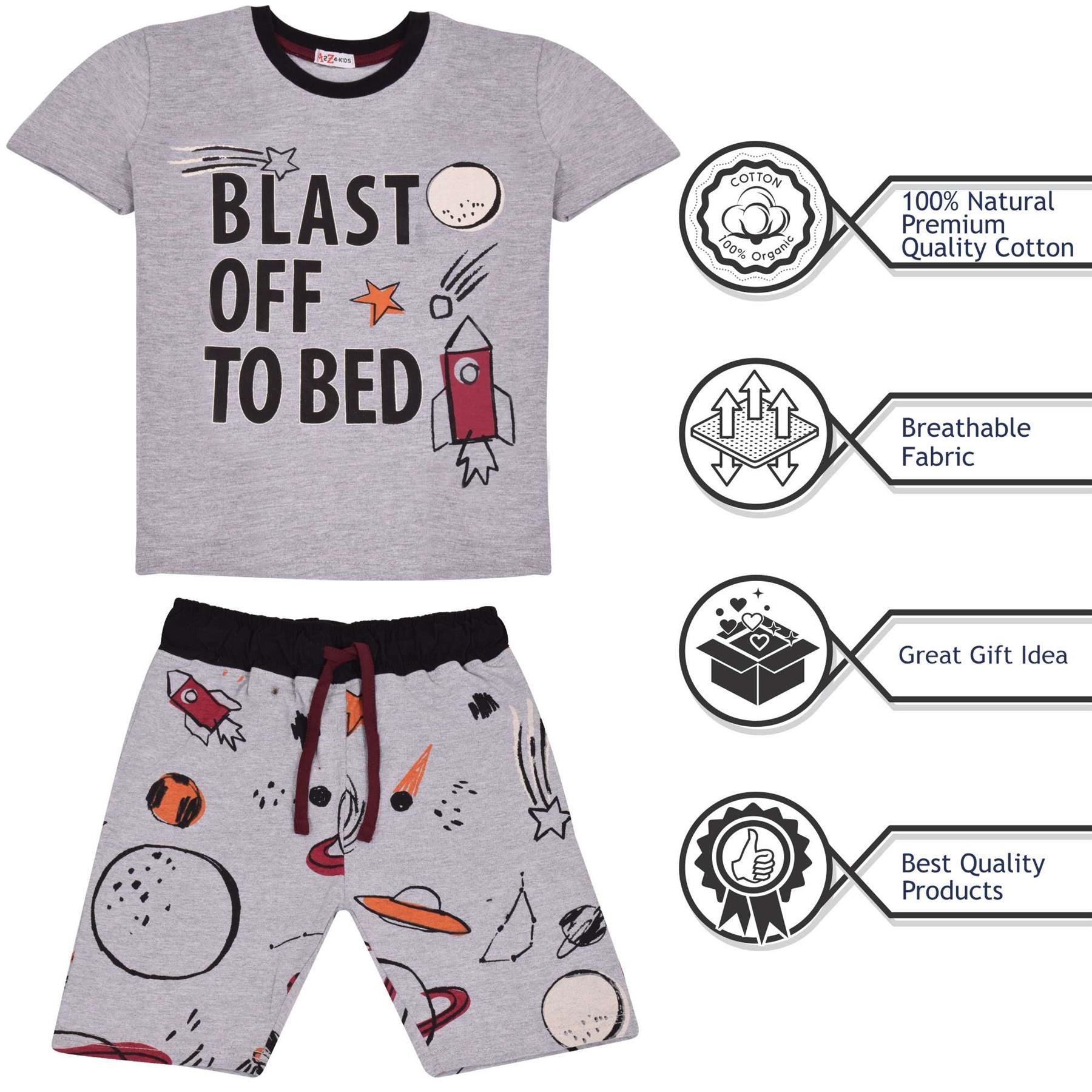 Kids Boys Rocket Spaceship Blast Off Grey Pyjamas PJs 2 Piece Sleepwear Set 2-13