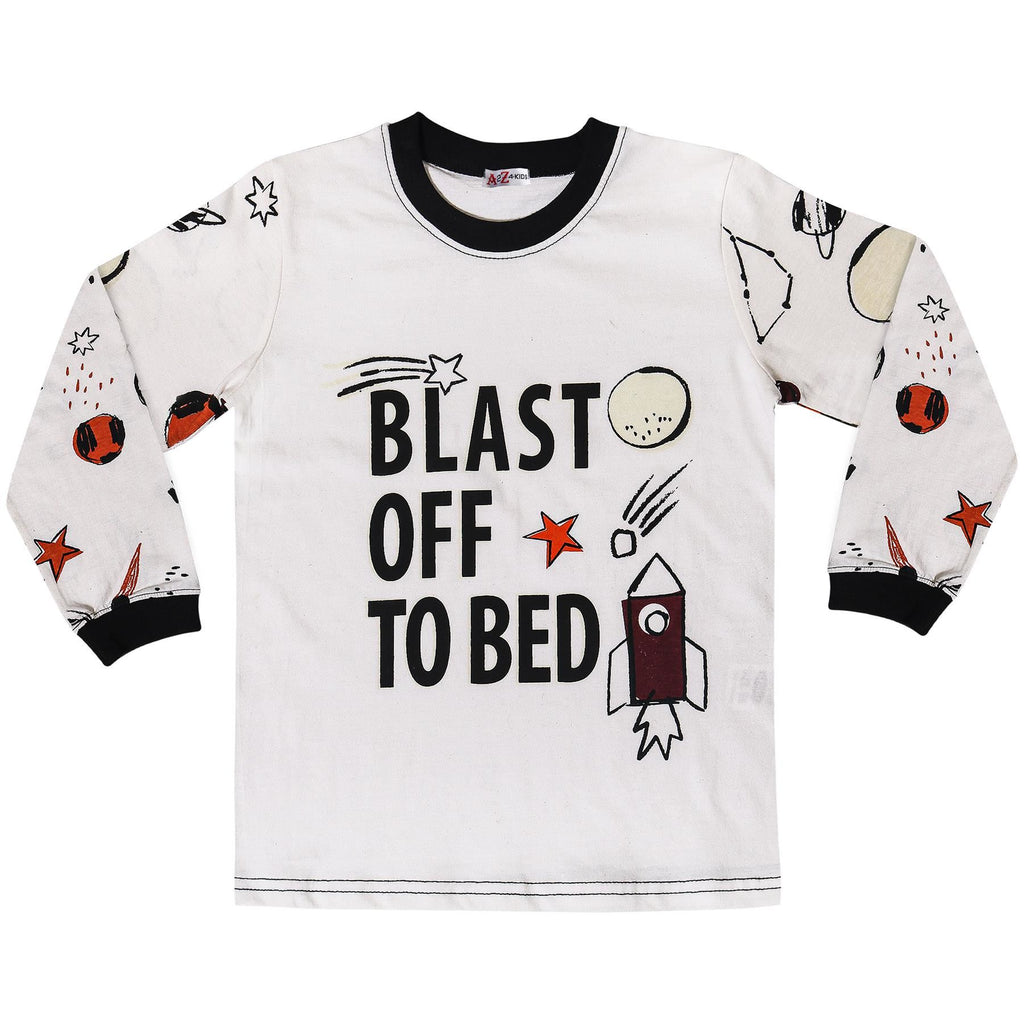 Kids Boys Rocket Spaceship Blast Off Pyjamas Children PJs 2 Piece Sleepwear Set