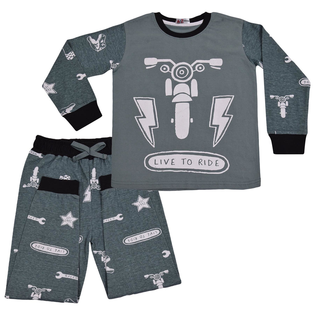 Kids Girls Boys Live to Ride Childrens Pyjamas 2 Piece Cotton PJs Set Nightwear