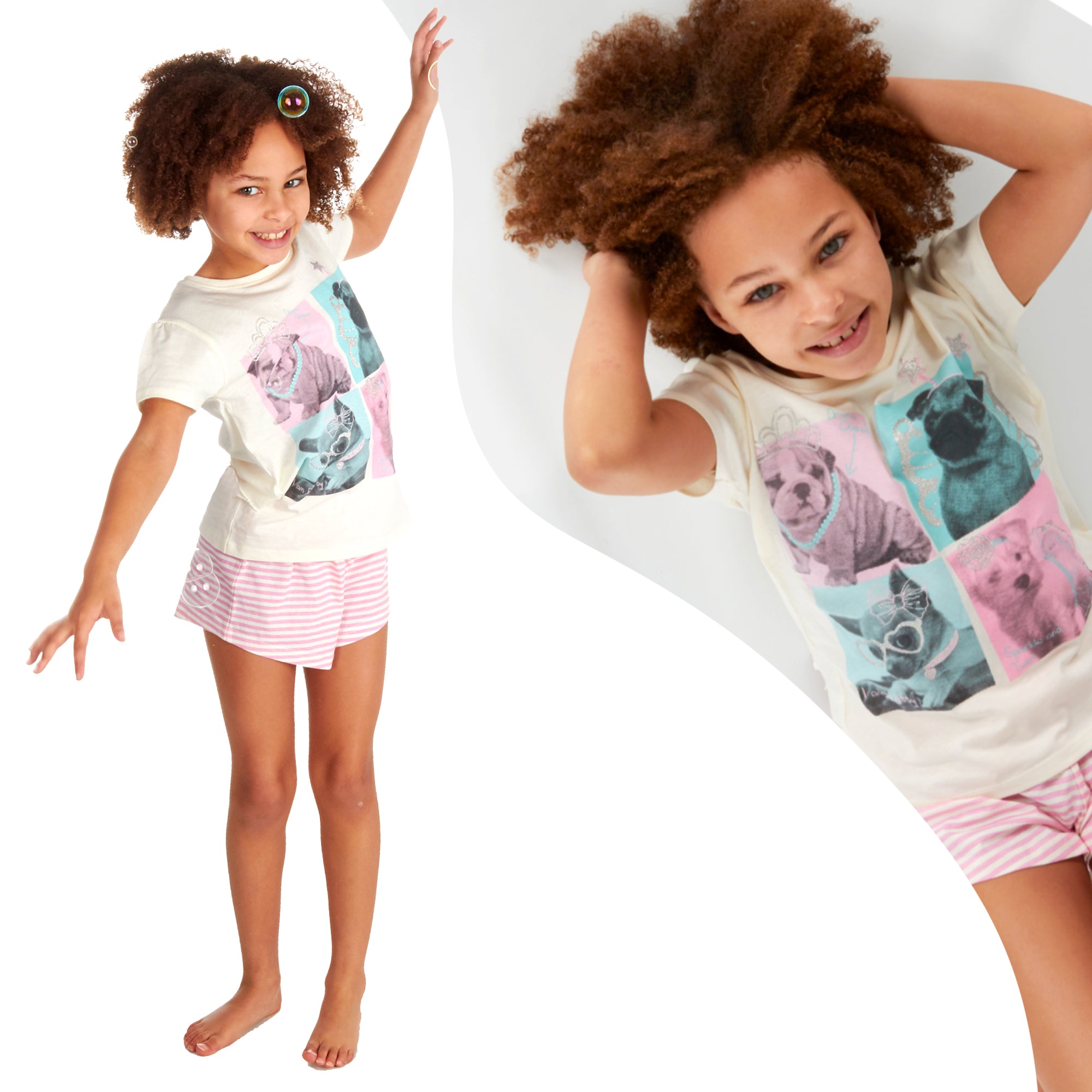 Kids Girls Shorty Pyjamas 2 Piece Pyjama Set 100% Cotton Short Sleeve 2-13 Years