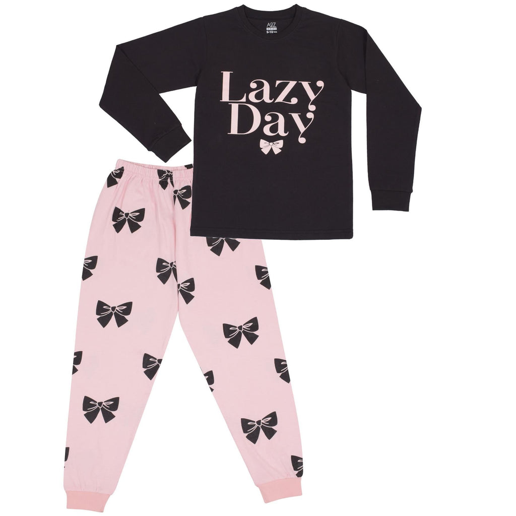 A2Z 4 Kids Girls Pyjamas Lazy Day Black 2 Piece Top Bottom Pyjamas Set Age 2-13