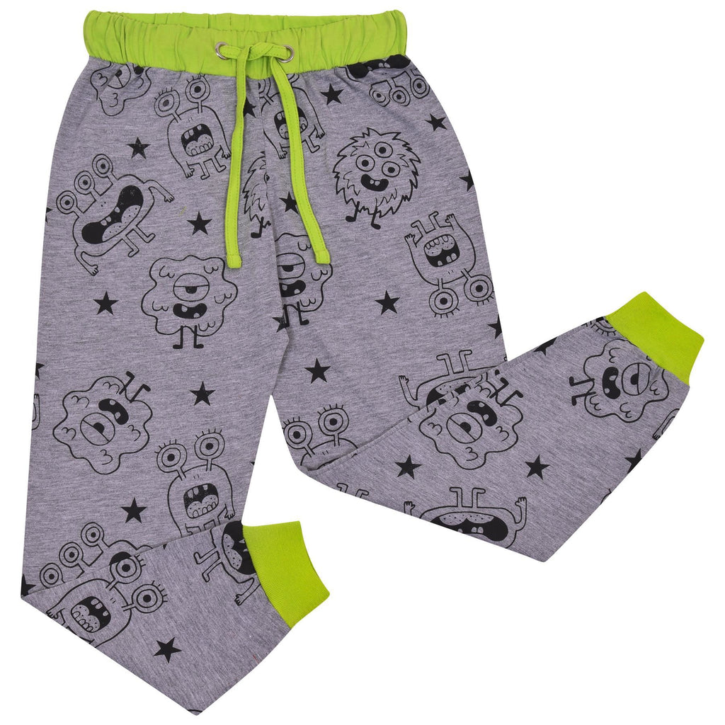 Kids Girls Boy Monster Pyjamas Children Grey PJs 2 Piece Cotton Set Lounge Suit
