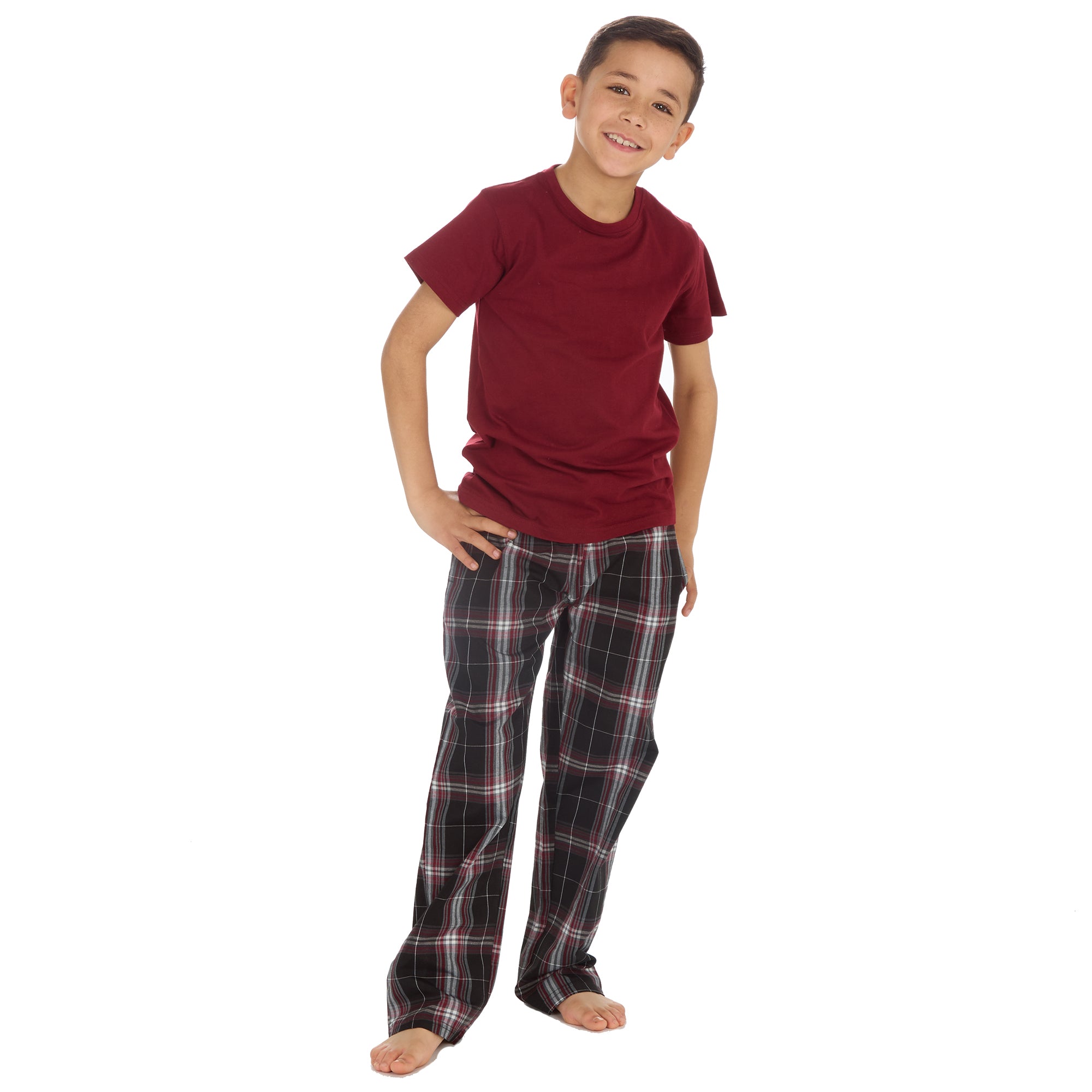 Boys Pyjama Set Short Sleeved T-shirt Woven Long Bottoms PJs 9 10 11 12 13 Years