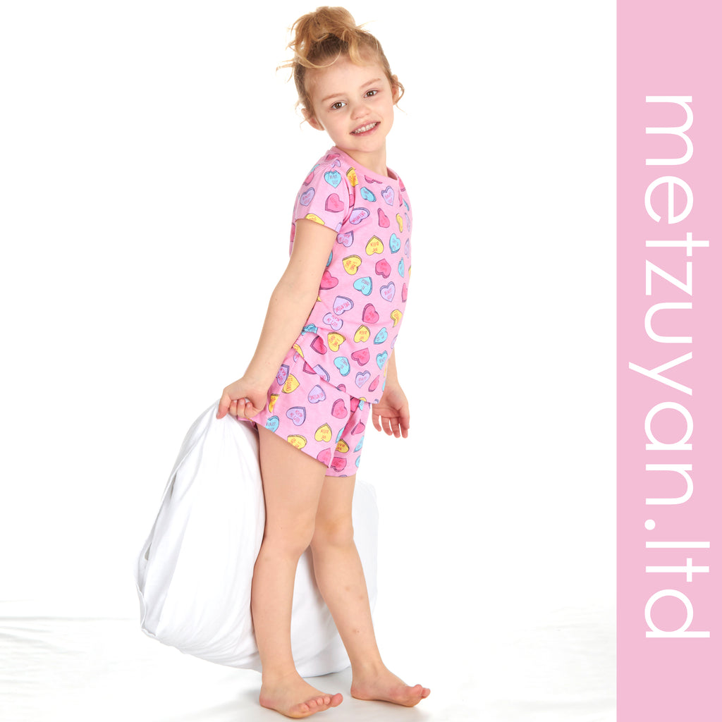 Girls Short Pyjamas Kids Jersey Summer Short Sleeved Pyjama Set Nightwear PJs UK