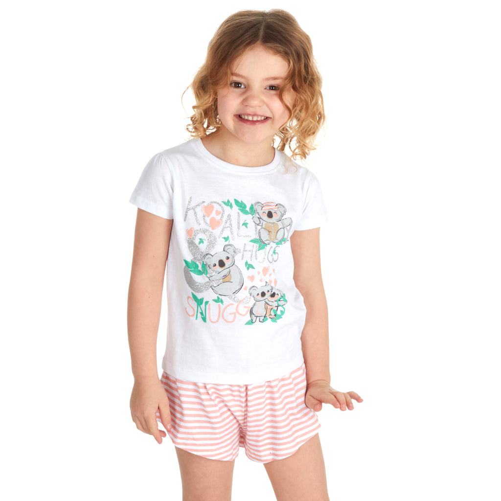 Girls Short Pyjamas Kids Jersey Summer Short Sleeved Pyjama Set Nightwear PJs UK